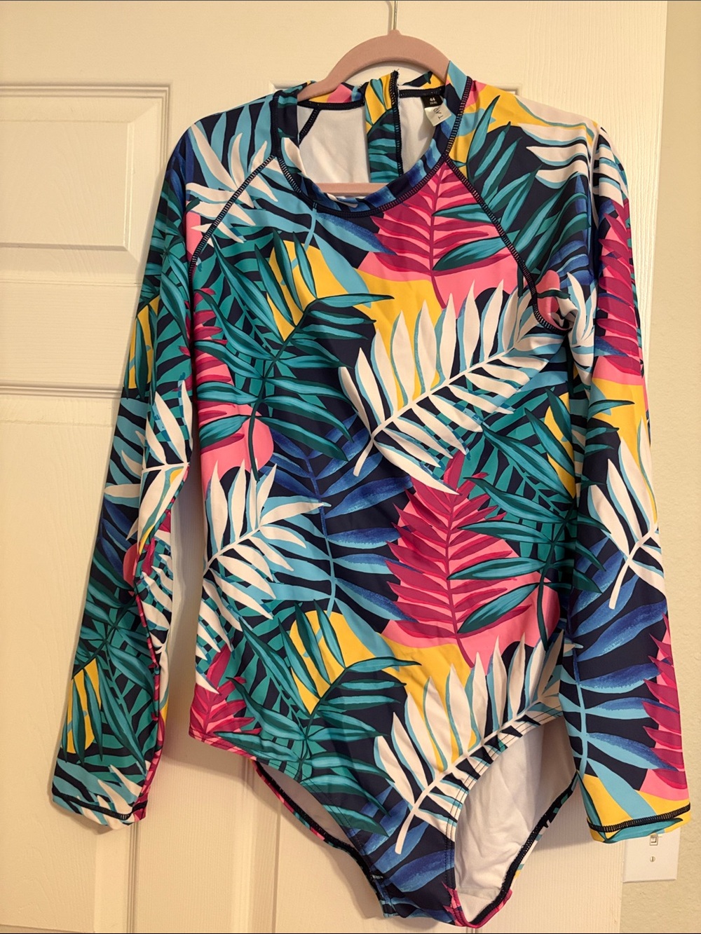 Tropical Leaf Long Sleeve One-Piece Swimsuit - Multicolor